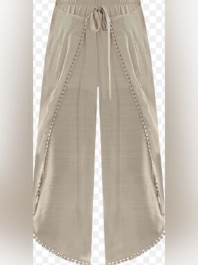 by & by Beige Wide-Leg Drawstring Bermudas with Pom Trim
